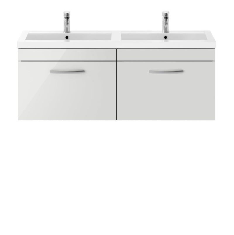 Cape 1200mm Wall Hung 2 Drawer Vanity Unit & Double Basin - Gloss Grey Mist
