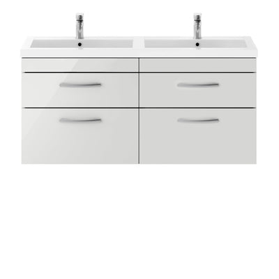 Cape 1200mm Wall Hung 4 Drawer Vanity Unit & Double Basin - Gloss Grey Mist