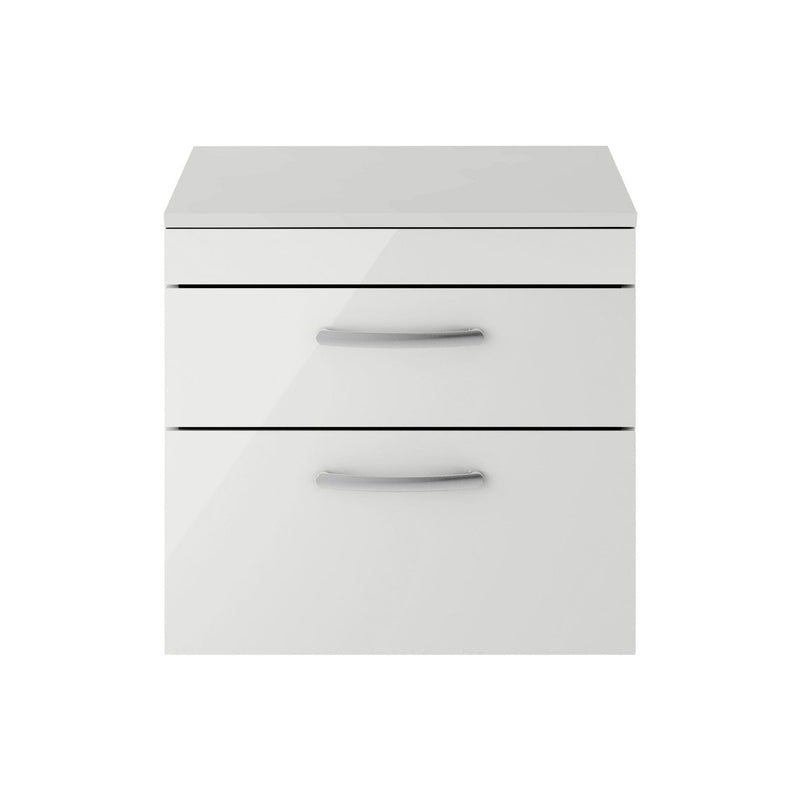 Cape 600mm Wall Hung 2 Drawer Vanity Unit & Worktop - Gloss Grey Mist