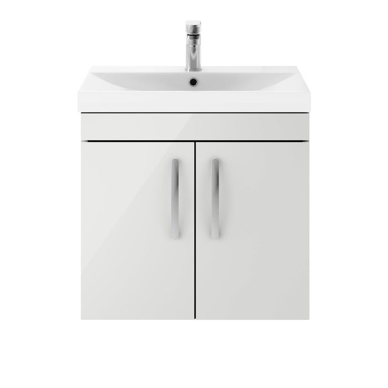 Como 600mm Wall Hung 2 Door Vanity Unit & Thin Edge Basin - Gloss Grey Mist