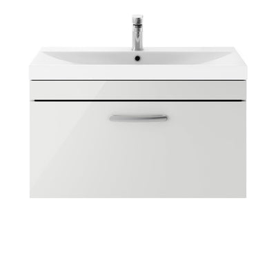 Como 800mm Wall Hung Single Drawer Vanity Unit & Thin Edge Basin - Gloss Grey Mist