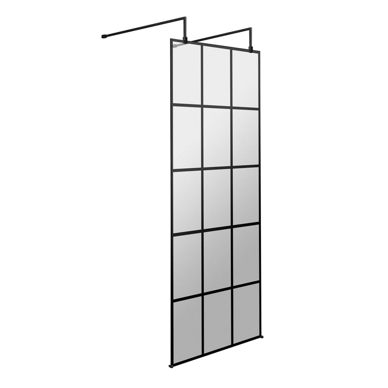 Vista Black Grid 1950mm 8mm Freestanding Wetroom Shower Screen With Wall Arms