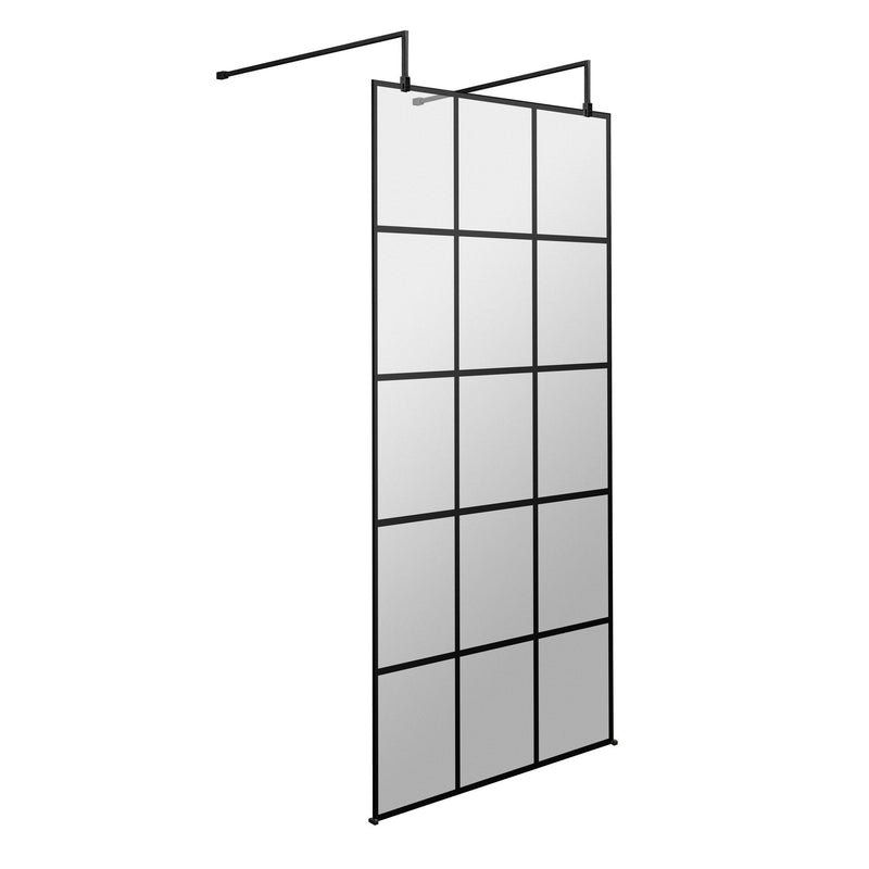 Vista Black Grid 1950mm 8mm Freestanding Wetroom Shower Screen With Wall Arms