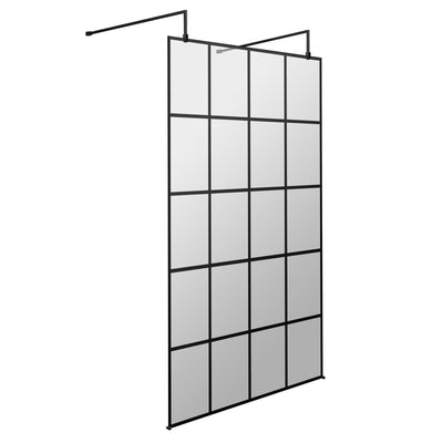 Vista Black Grid 1950mm 8mm Freestanding Wetroom Shower Screen With Wall Arms