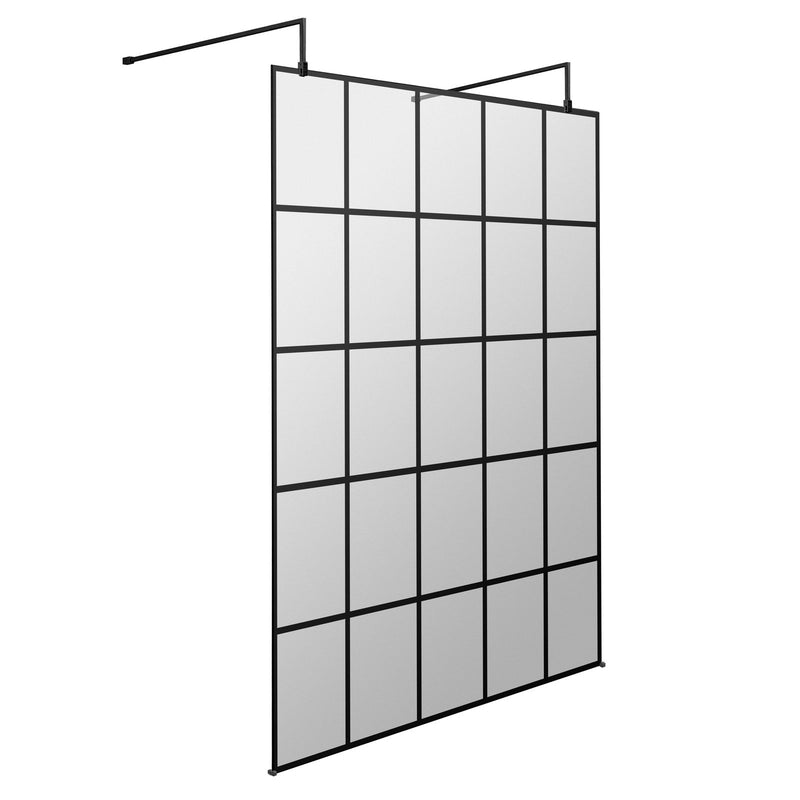 Vista Black Grid 1950mm 8mm Freestanding Wetroom Shower Screen With Wall Arms