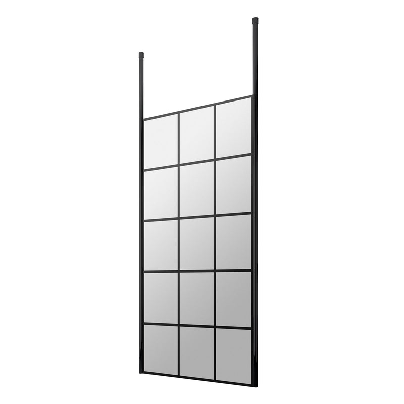 Vista Black Grid 1950mm 8mm Freestanding Wetroom Shower Screen With Ceiling Posts