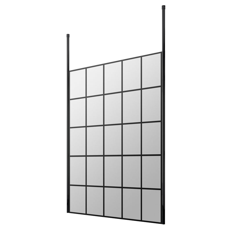 Vista Black Grid 1950mm 8mm Freestanding Wetroom Shower Screen With Ceiling Posts