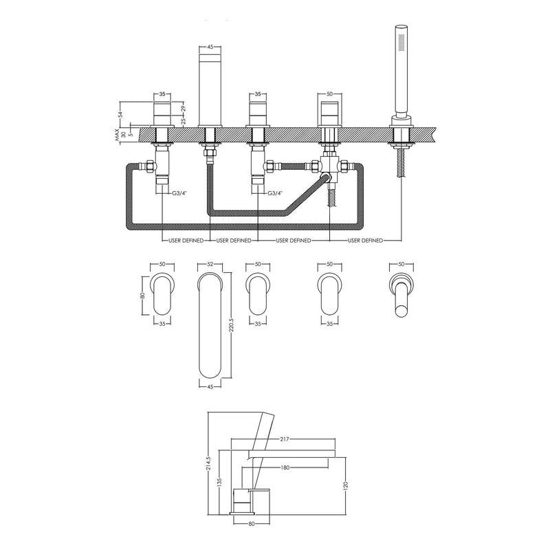 Capri 5 Hole Bath Shower Mixer