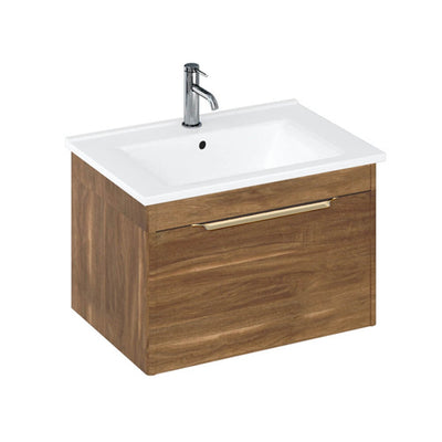 Britton Bathrooms Shoreditch 550mm Single Drawer Vanity Unit With Note Square Basin & Brushed Brass Handle - Caramel