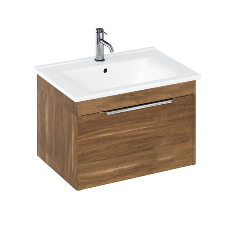 Britton Bathrooms Shoreditch 650mm Single Drawer Vanity Unit With Note Square Basin - Caramel