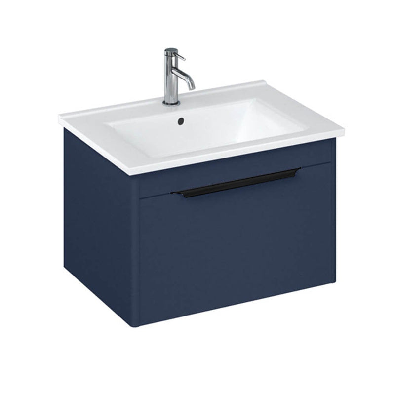 Britton Bathrooms Shoreditch 650mm Single Drawer Vanity Unit With Note Square Basin & Matt Black Handle - Matt Blue