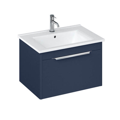 Britton Bathrooms Shoreditch 650mm Single Drawer Vanity Unit With Note Square Basin - Matt Blue