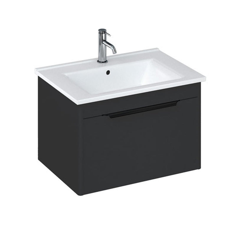 Britton Bathrooms Shoreditch 650mm Single Drawer Vanity Unit With Note Square Basin & Matt Black Handle - Matt Grey