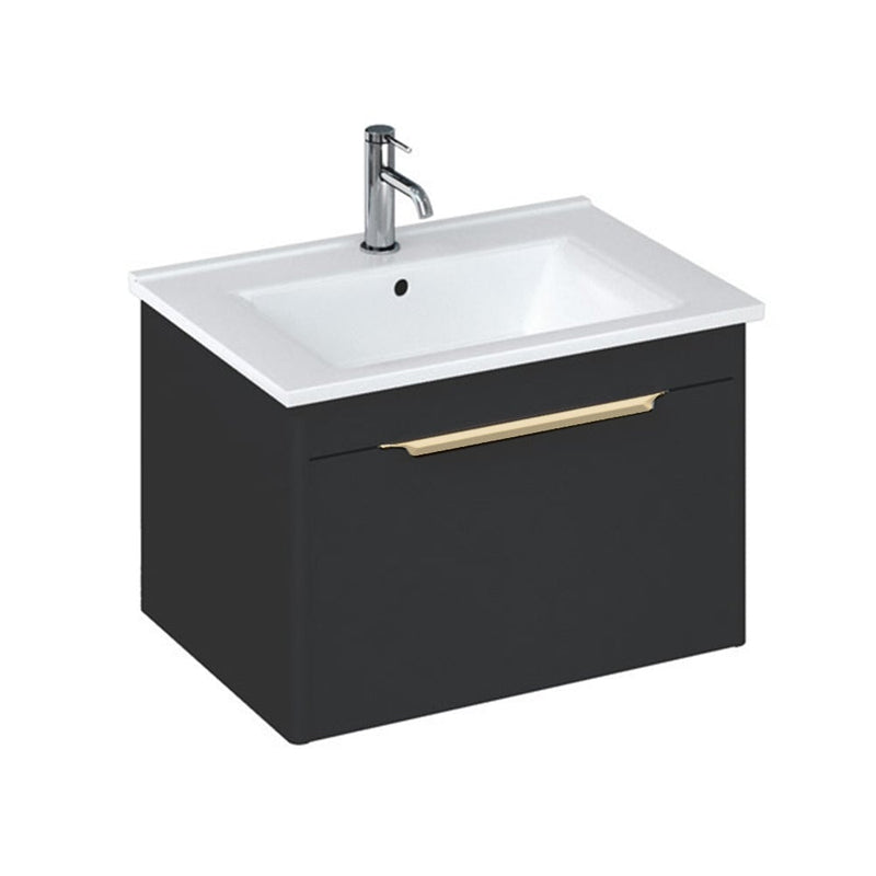 Britton Bathrooms Shoreditch 550mm Single Drawer Vanity Unit With Note Square Basin & Brushed Brass Handle - Matt Grey