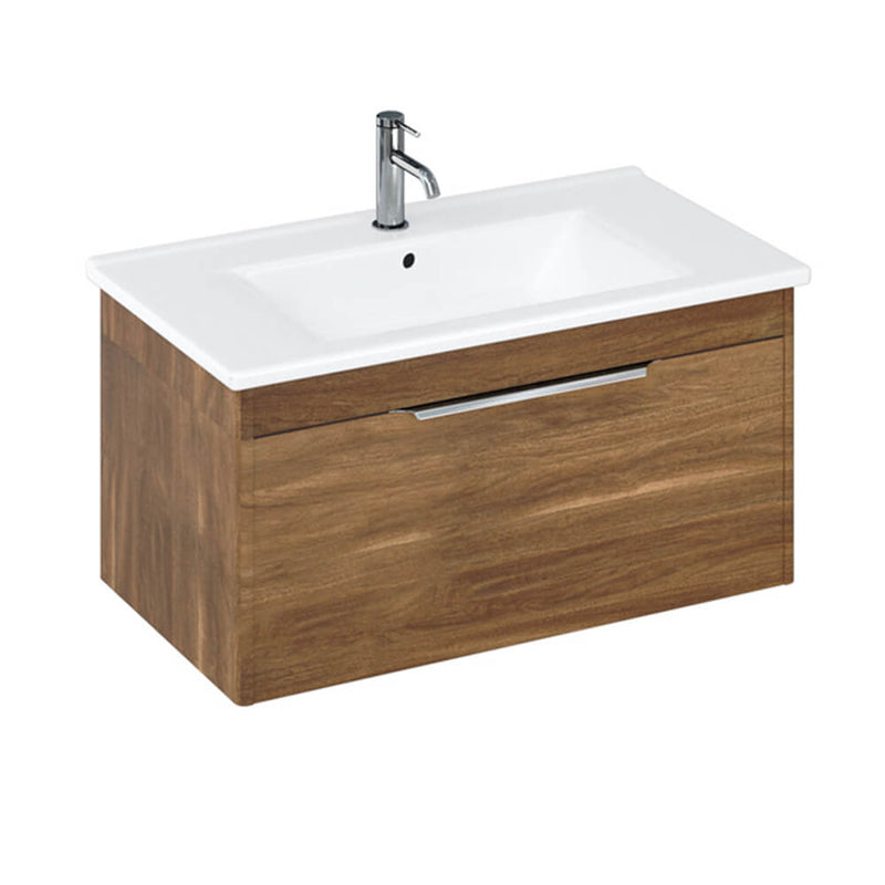 Britton Bathrooms Shoreditch 850mm Single Drawer Vanity Unit With Note Square Basin - Caramel