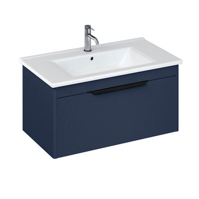 Britton Bathrooms Shoreditch 850mm Single Drawer Vanity Unit With Note Square Basin & Matt Black Handle - Matt Blue