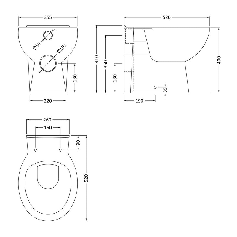 Nuie Melbourne Back To Wall Toilet & Soft Close Seat - 520mm Projection