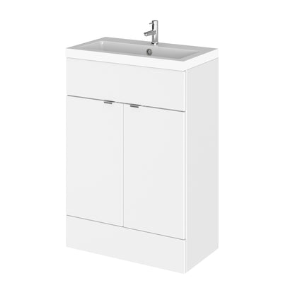Hudson Reed Fusion Floor Standing 600mm Vanity Unit & Basin - Polymarble - White Gloss
