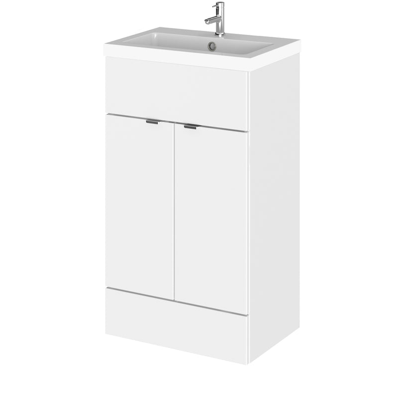 Hudson Reed Fusion Floor Standing 500mm Vanity Unit & Basin - Polymarble - White Gloss