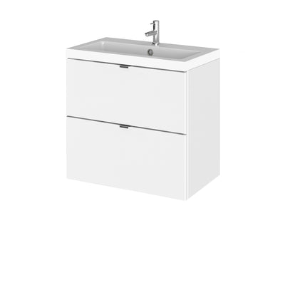 Hudson Reed Fusion Wall Hung 600mm Vanity Unit With 2 Drawers & Basin - Polymarble - White Gloss