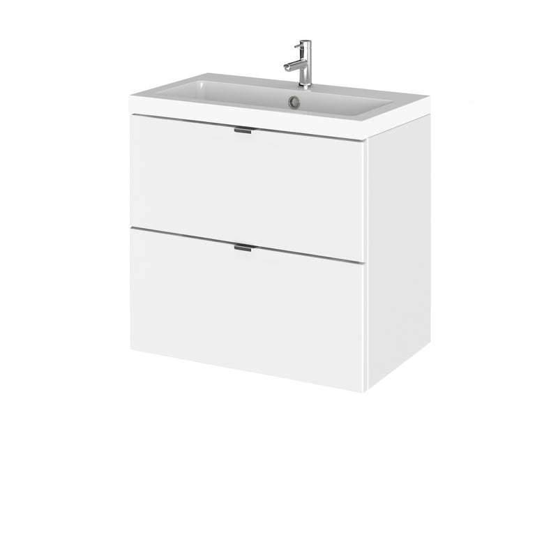 Hudson Reed Fusion Wall Hung 600mm Vanity Unit With 2 Drawers & Basin - Polymarble - White Gloss
