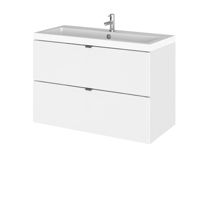 Hudson Reed Fusion Wall Hung 800mm Vanity Unit With 2 Drawers & Basin - Polymarble - White Gloss