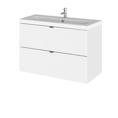 Hudson Reed Fusion Wall Hung 800mm Vanity Unit With 2 Drawers & Basin - Ceramic - White Gloss