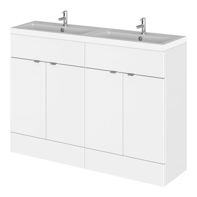 Hudson Reed Fusion Floor Standing 1200mm Vanity Unit & Twin Basin - Polymarble - White Gloss