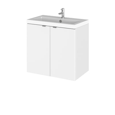 Hudson Reed Fusion Wall Hung 600mm Vanity Unit With 2 Doors & Basin - Polymarble - White Gloss