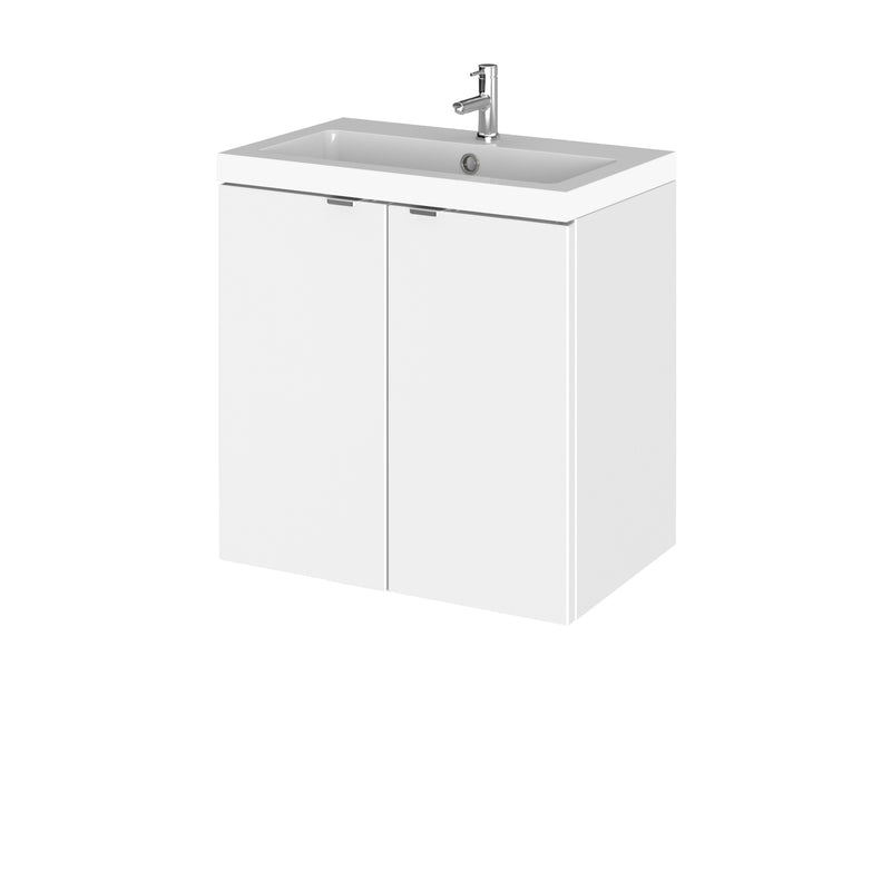 Hudson Reed Fusion Wall Hung 500mm Vanity Unit With 2 Doors & Basin - Polymarble - White Gloss