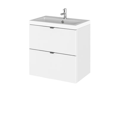 Hudson Reed Fusion Wall Hung 500mm Vanity Unit With 2 Drawers & Basin - Polymarble - White Gloss