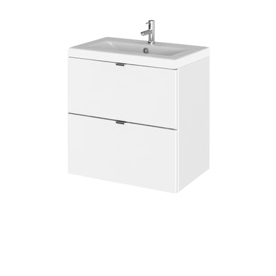 Hudson Reed Fusion Wall Hung 500mm Vanity Unit With 2 Drawers & Basin - Ceramic - White Gloss