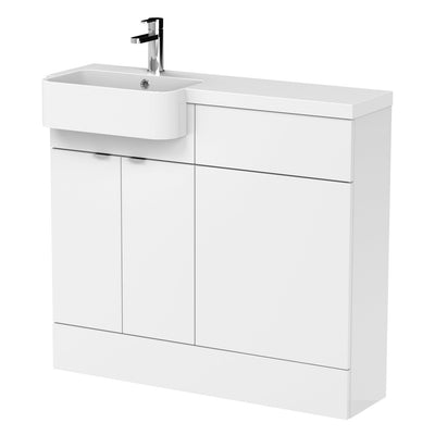 Hudson Reed Fusion 1000mm Floorstanding Combination Unit With Round Semi Recessed Basin - Left Hand - White Gloss