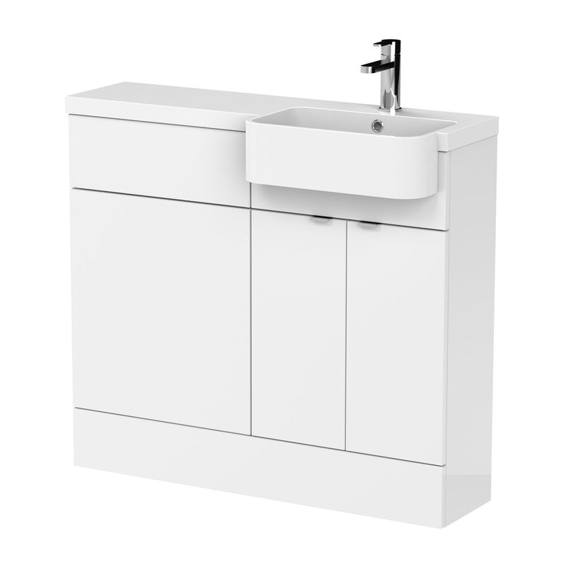 Hudson Reed Fusion 1000mm Floorstanding Combination Unit With Round Semi Recessed Basin - Right Hand - White Gloss