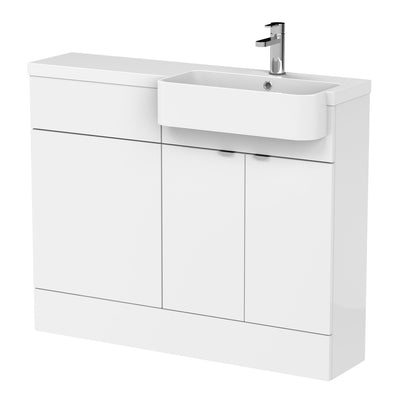 Hudson Reed Fusion 1100mm Floorstanding Combination Unit With Round Semi Recessed Basin - Right Hand - White Gloss