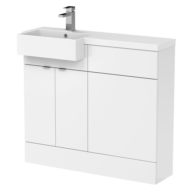Hudson Reed Fusion 1000mm Floorstanding Combination Unit With Square Semi Recessed Basin - Left Hand - White Gloss