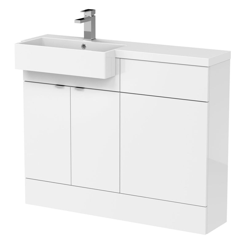 Hudson Reed Fusion 1100mm Floorstanding Combination Unit With Square Semi Recessed Basin - Left Hand - White Gloss