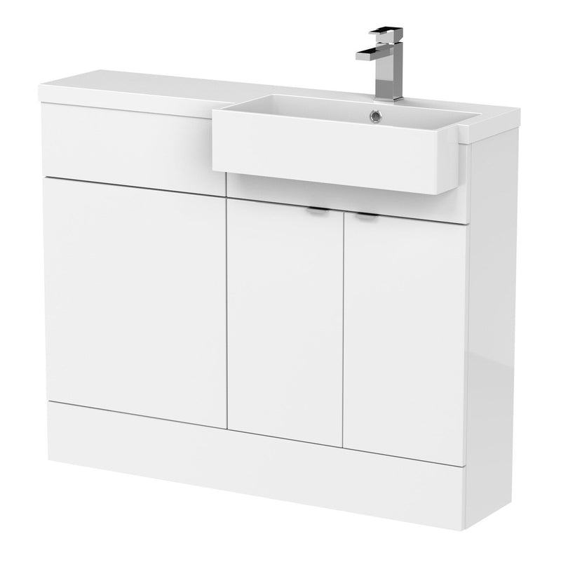 Hudson Reed Fusion 1100mm Floorstanding Combination Unit With Square Semi Recessed Basin - Right Hand - White Gloss