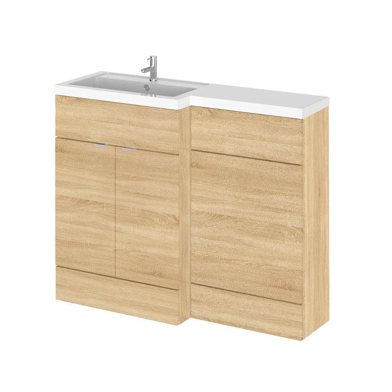 Hudson Reed Fusion 1100mm Floorstanding Combination Unit With L Shaped Basin - Left Hand - Natural Oak