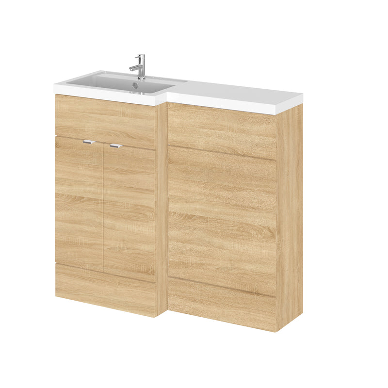 Hudson Reed Fusion 1000mm Floorstanding Combination Unit With L Shaped Basin - Left Hand - Natural Oak