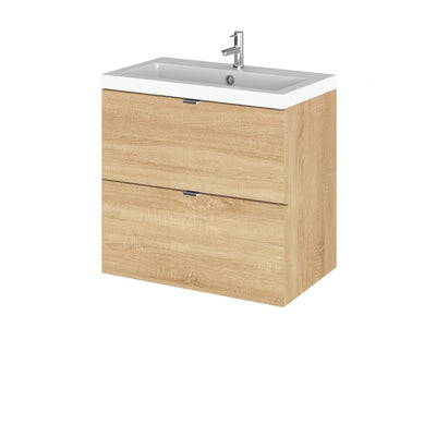 Hudson Reed Fusion Wall Hung 600mm Vanity Unit With 2 Drawers & Basin - Polymarble - Natural Oak