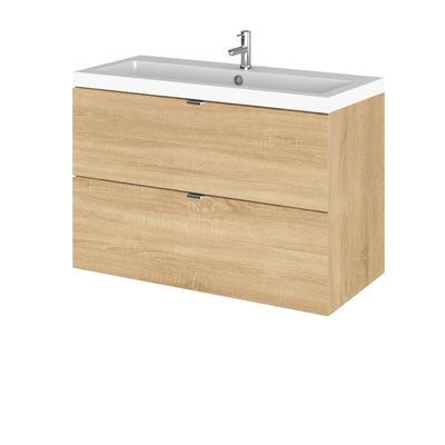 Hudson Reed Fusion Wall Hung 800mm Vanity Unit With 2 Drawers & Basin - Polymarble - Natural Oak