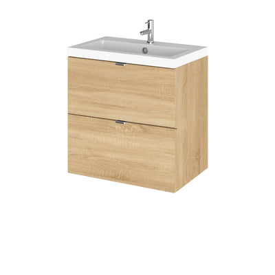 Hudson Reed Fusion Wall Hung 500mm Vanity Unit With 2 Drawers & Basin - Polymarble - Natural Oak