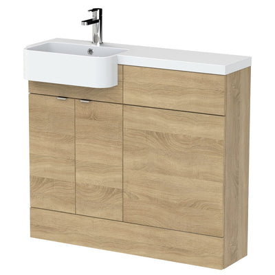 Hudson Reed Fusion 1000mm Floorstanding Combination Unit With Round Semi Recessed Basin - Left Hand - Natural Oak