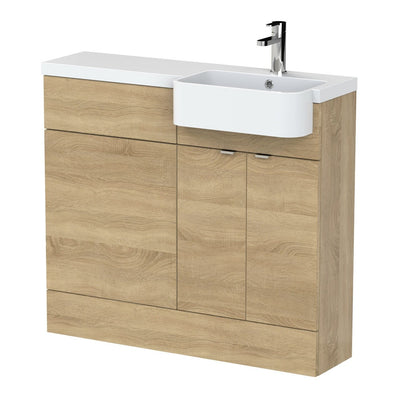 Hudson Reed Fusion 1000mm Floorstanding Combination Unit With Round Semi Recessed Basin - Right Hand - Natural Oak
