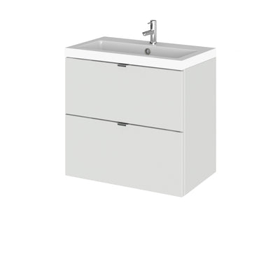 Hudson Reed Fusion Wall Hung 600mm Vanity Unit With 2 Drawers & Basin - Polymarble - Grey Mist Gloss
