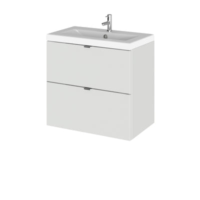 Hudson Reed Fusion Wall Hung 600mm Vanity Unit With 2 Drawers & Basin - Ceramic - Grey Mist Gloss