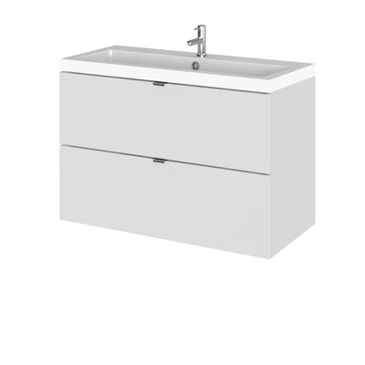 Hudson Reed Fusion Wall Hung 800mm Vanity Unit With 2 Drawers & Basin - Polymarble - Grey Mist Gloss