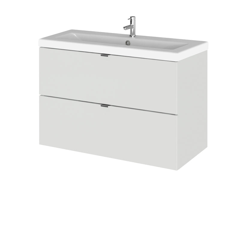 Hudson Reed Fusion Wall Hung 800mm Vanity Unit With 2 Drawers & Basin - Ceramic - Grey Mist Gloss
