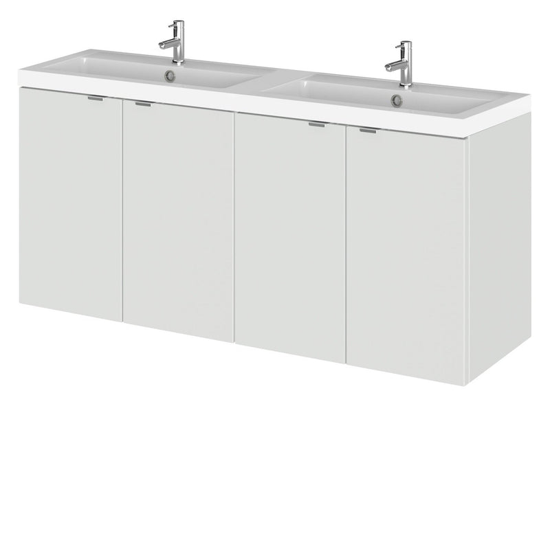 Hudson Reed Fusion Wall Hung 1200mm Vanity Unit With 4 Doors & Twin Basin - Polymarble - Grey Mist Gloss